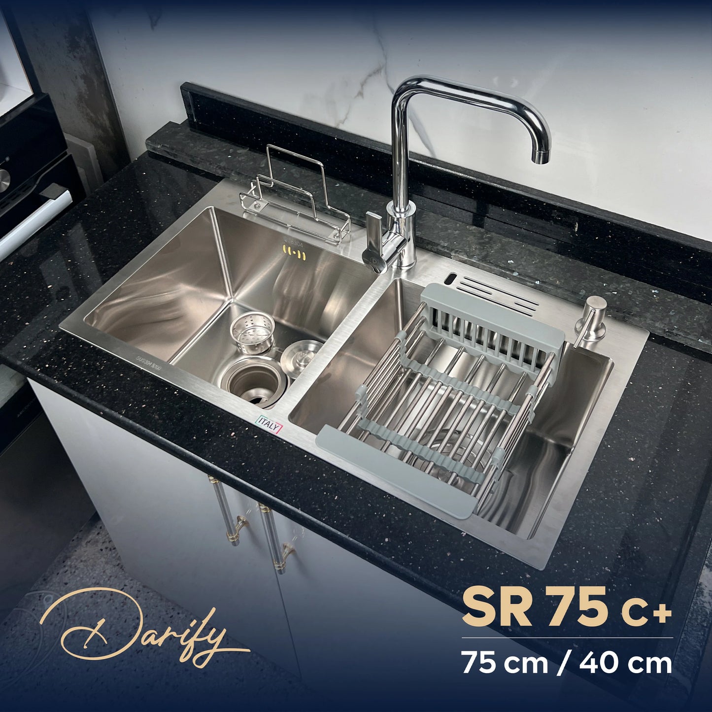 Évier de cuisine SR75N+ de SWISS INOX (82×45cm) + ROBINET 360