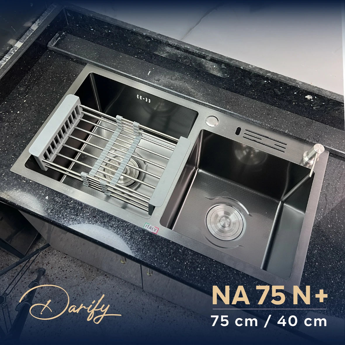 evier cuisine SWISS-INOX NA75C+ double bac 75/40 cm / NANO + Roibinet 360