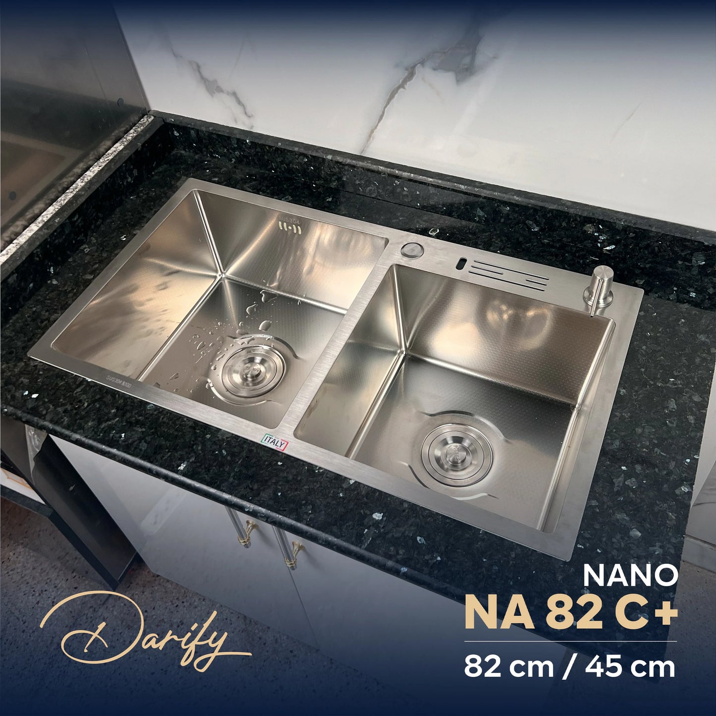 EVEIR CUISINE NA82N+ DOUBELE BAC 82/45cm INOX 304/ NANO + ROBINET 360