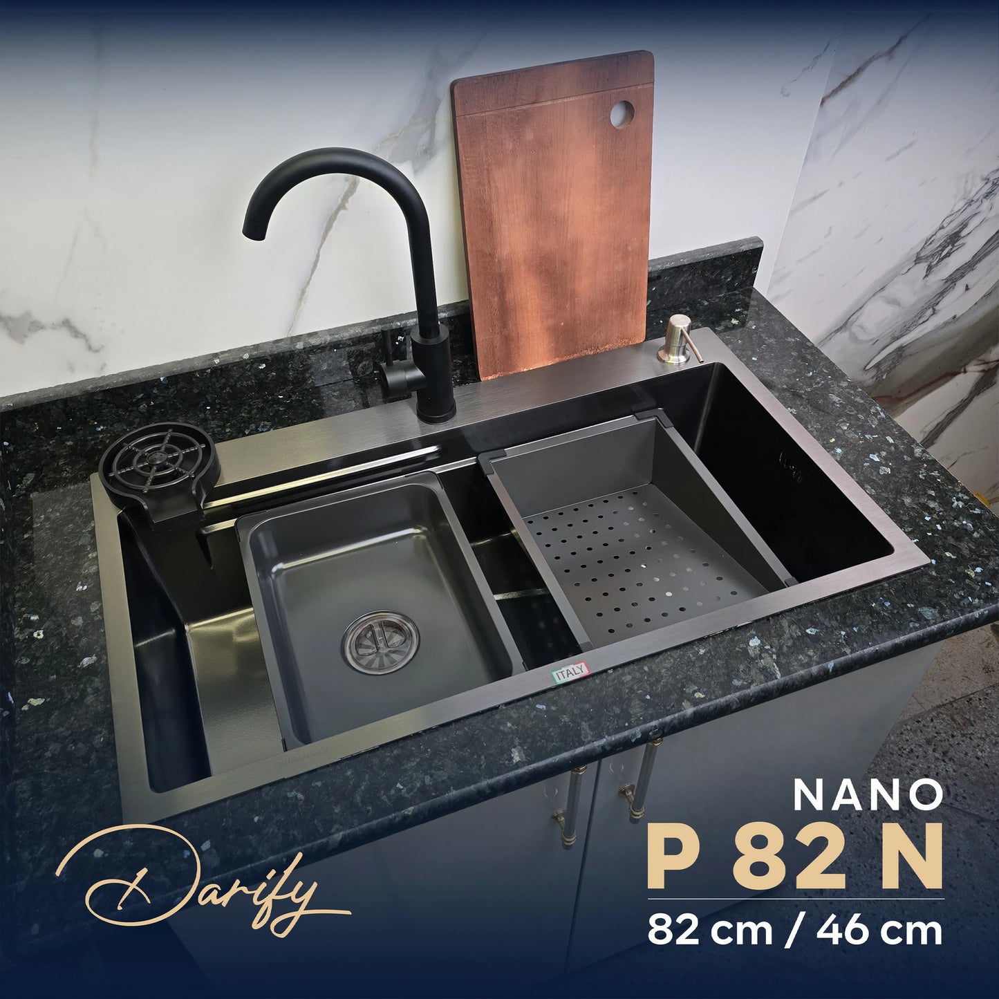 EVIER CUISINE P82 82/46cm INOX 304 + ROBINET 360