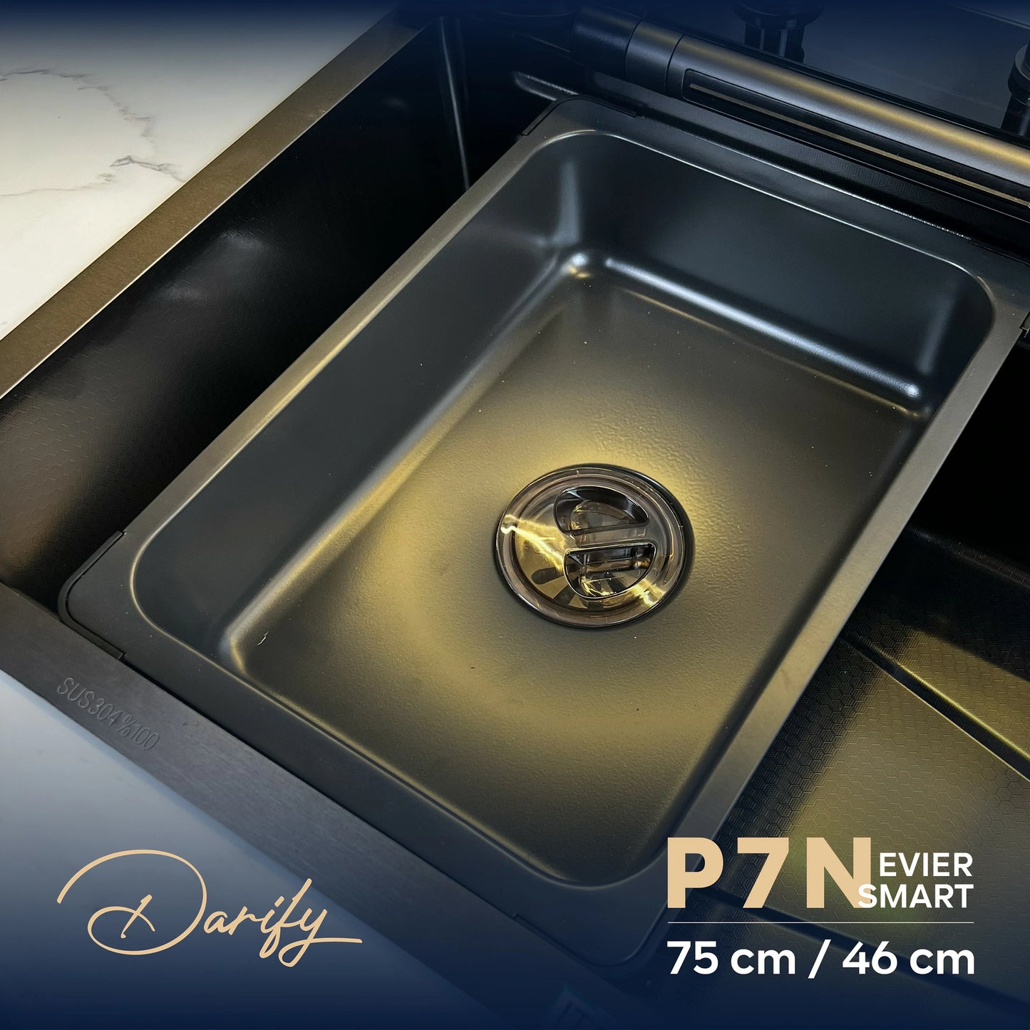 EVIER CUISINE SMART SWISS-INOX PIANO 07 boutons 01 Bac 75/46 P7N