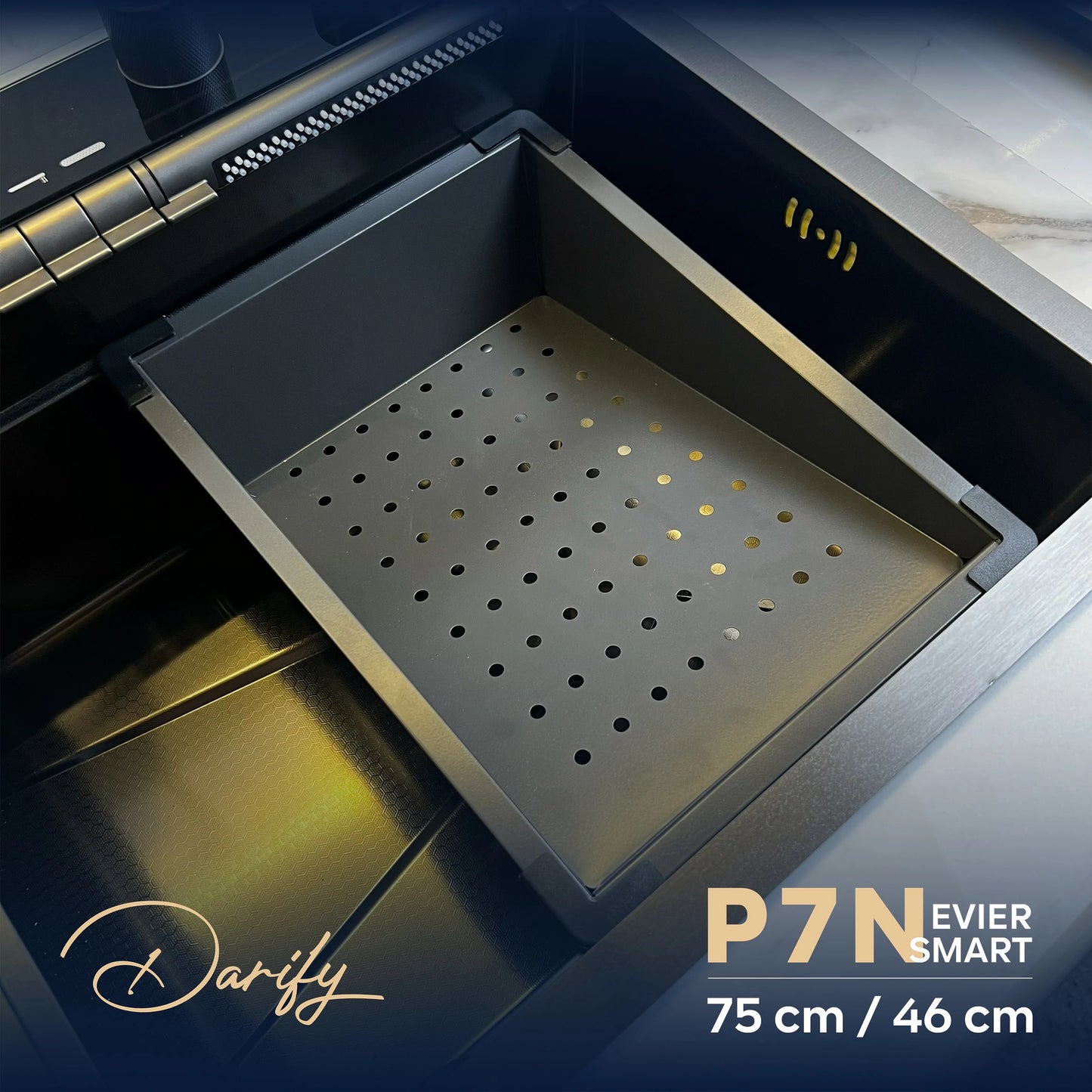 EVIER CUISINE SMART SWISS-INOX PIANO 07 boutons 01 Bac 75/46 P7N
