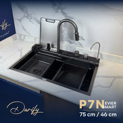 EVIER CUISINE SMART SWISS-INOX PIANO 07 boutons 01 Bac 75/46 P7N