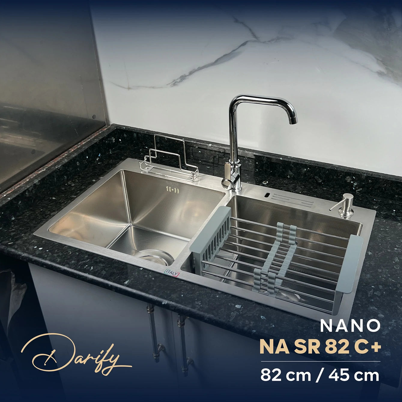 Évier de cuisine NASR82C+ de SWISS INOX (82×45cm) + ROBINET 360