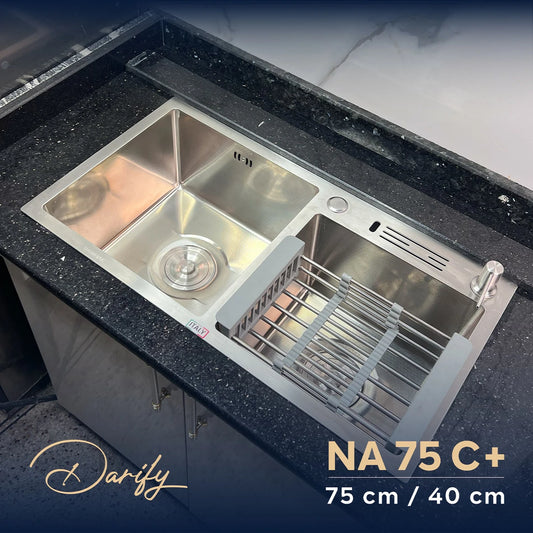 evier cuisine SWISS-INOX NA75C+ double bac 75/40 cm  / NANO + Roibinet 360