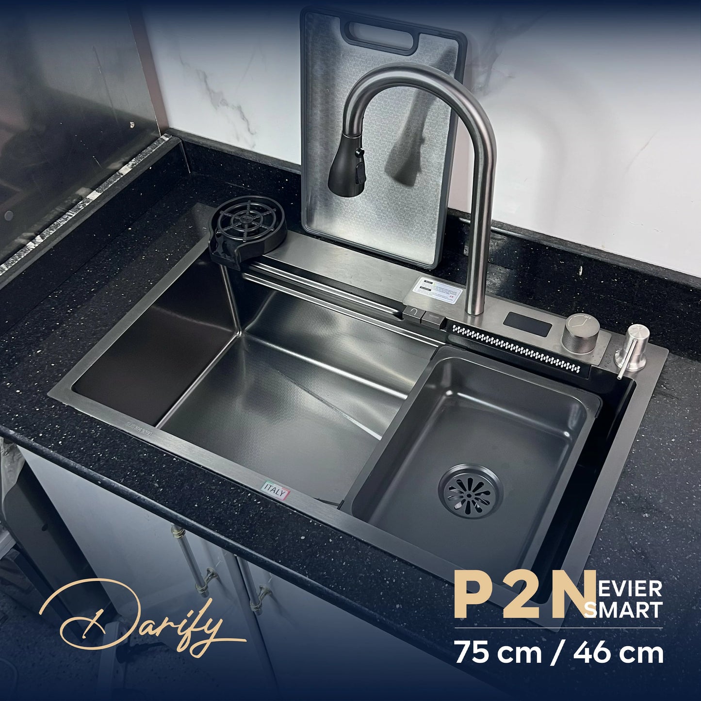 EVIER SMART SWISS INOX P2N 2 Boutons (75x45)