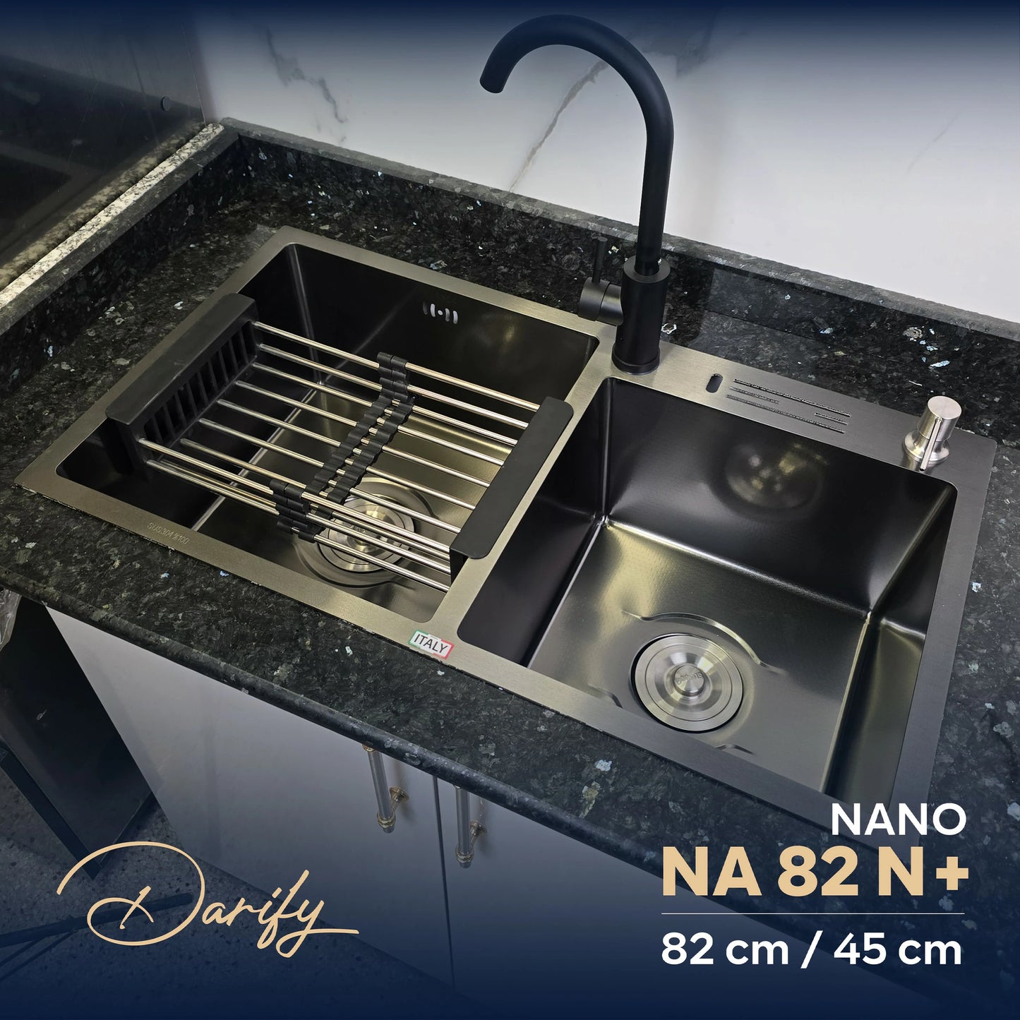 EVEIR CUISINE  NA82N+ DOUBELE BAC 82/45cm INOX 304/ NANO + ROBINET 360