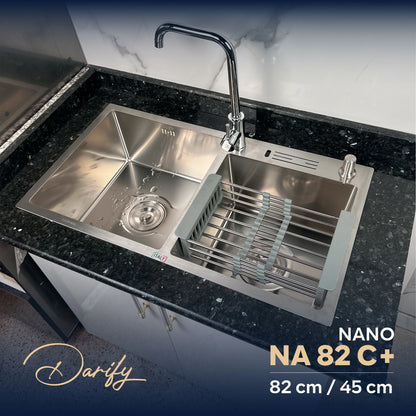 EVEIR CUISINE  NA82N+ DOUBELE BAC 82/45cm INOX 304/ NANO + ROBINET 360