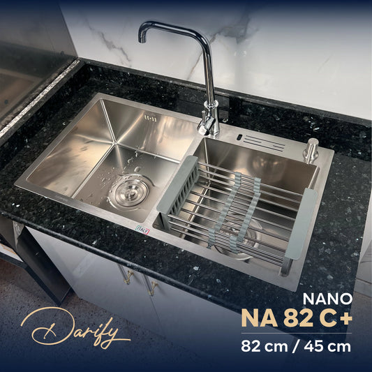 EVEIR CUISINE  NA82C+ DOUBELE BAC 82/45cm INOX 304/ NANO + ROBINET 360
