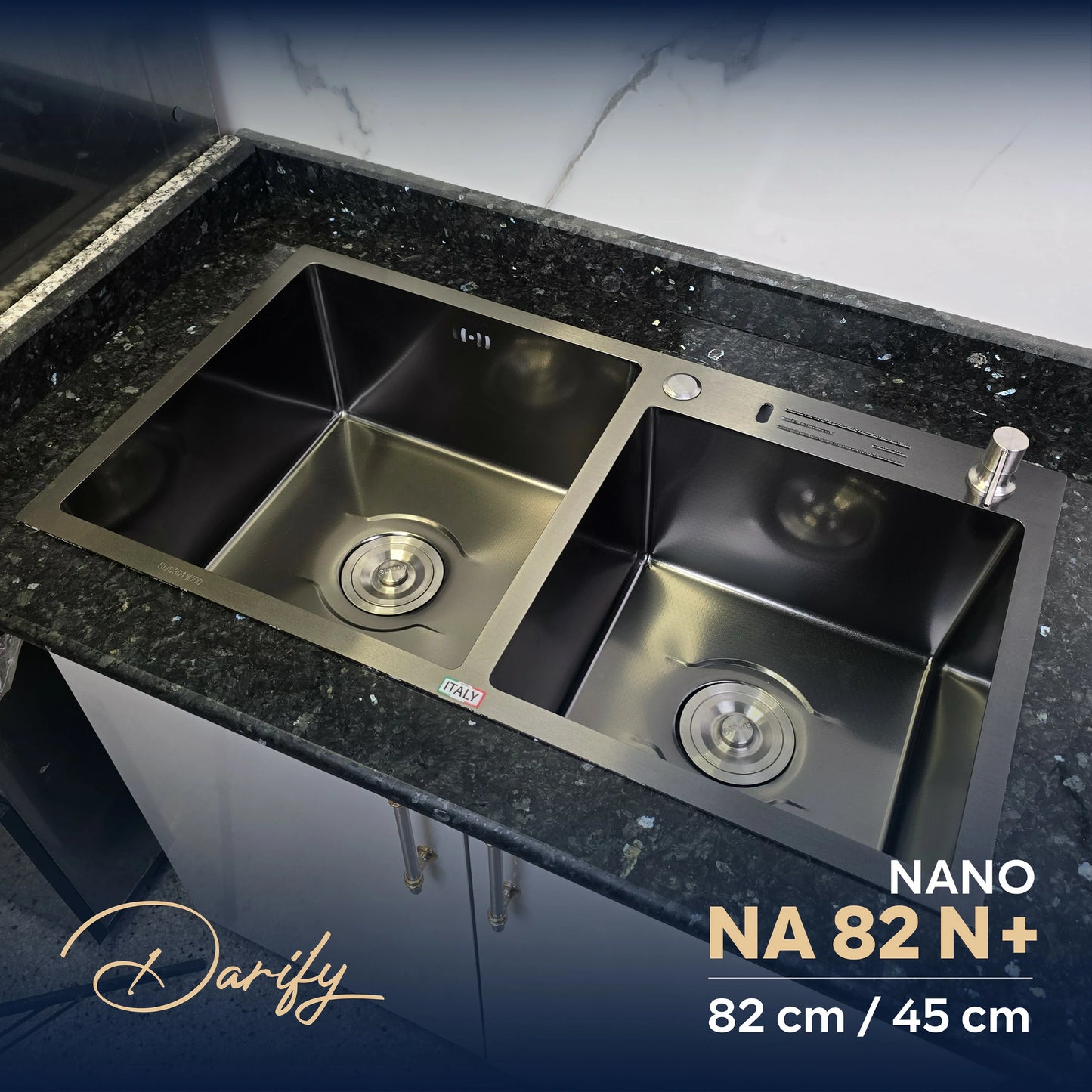 EVEIR CUISINE  NA82N+ DOUBELE BAC 82/45cm INOX 304/ NANO + ROBINET 360