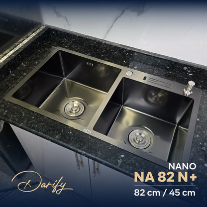 EVEIR CUISINE  NA82N+ DOUBELE BAC 82/45cm INOX 304/ NANO + ROBINET 360