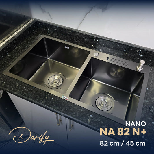 EVEIR CUISINE  NA82N+ DOUBELE BAC 82/45cm INOX 304/ NANO + ROBINET 360