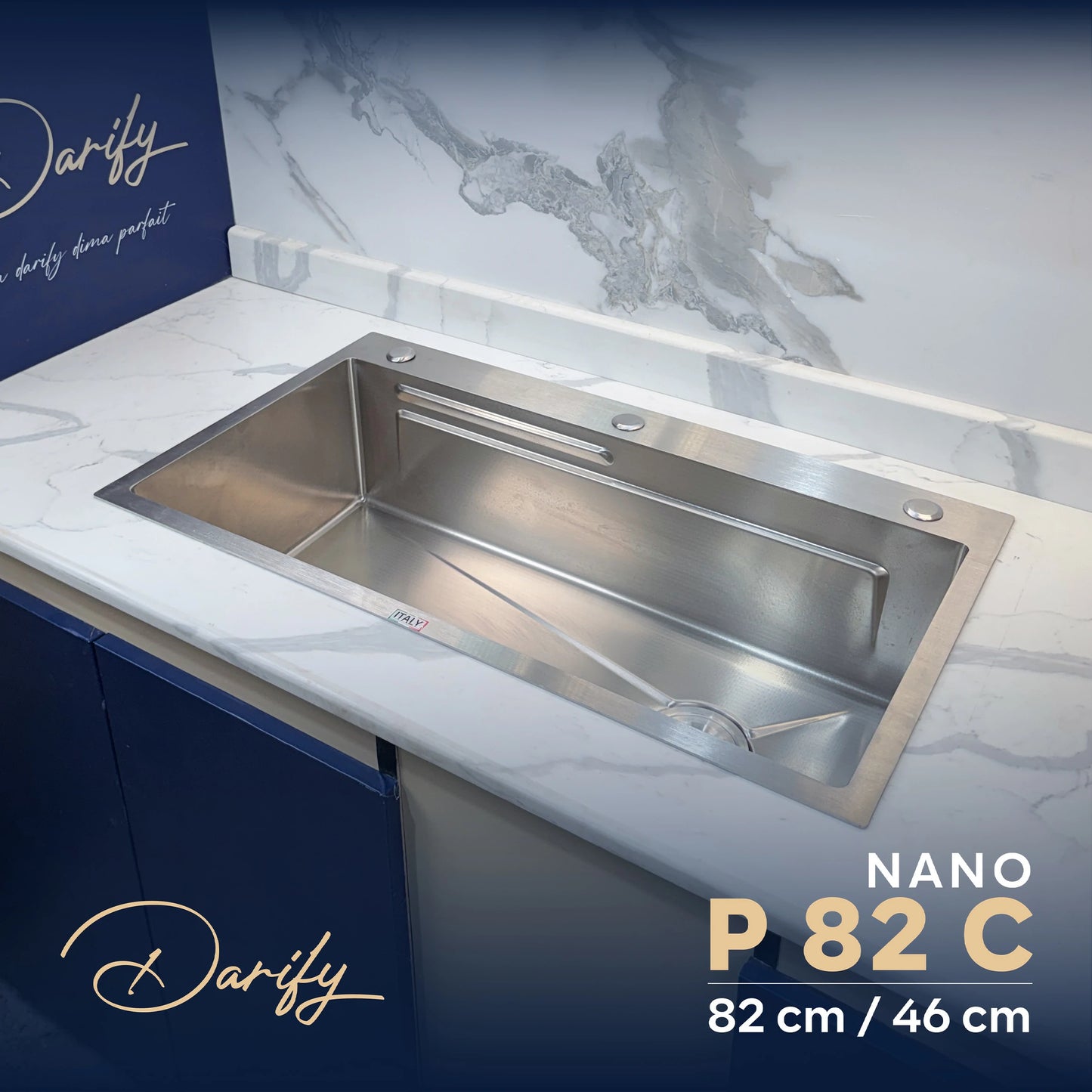 evier cuisine SWISS_INOX P82C 82/46cm INOX 304 + ROBINET