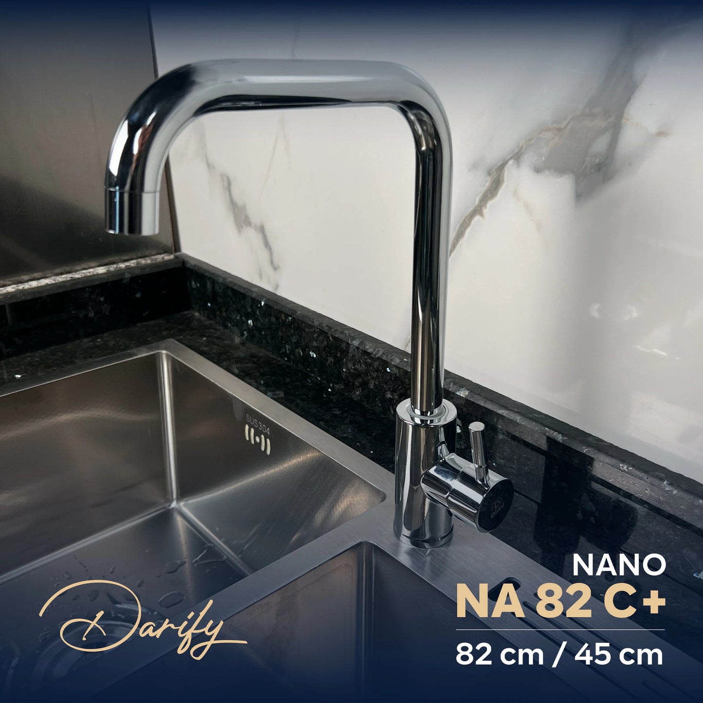 EVEIR CUISINE  NA82C+ DOUBELE BAC 82/45cm INOX 304/ NANO + ROBINET 360