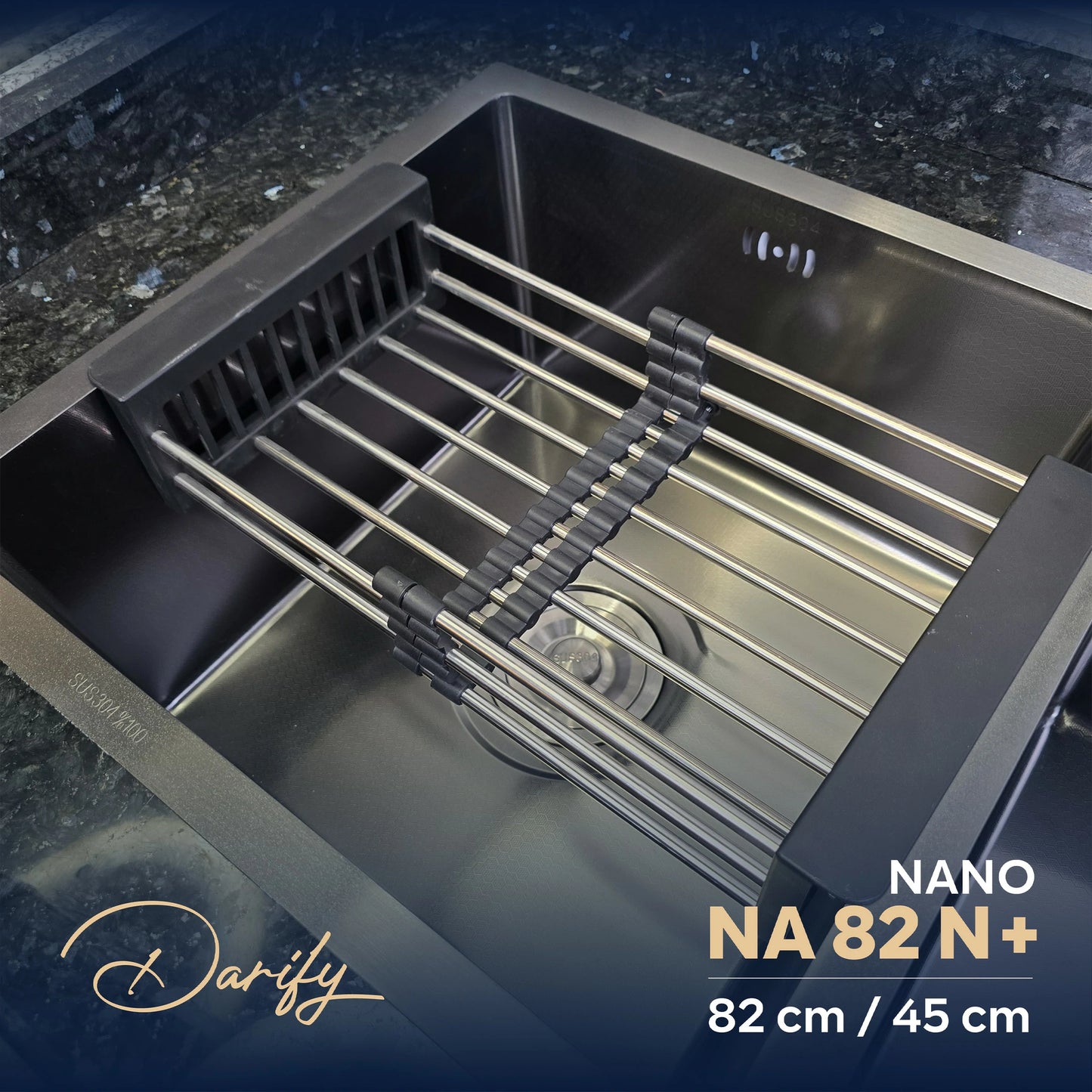 EVEIR CUISINE  NA82N+ DOUBELE BAC 82/45cm INOX 304/ NANO + ROBINET 360